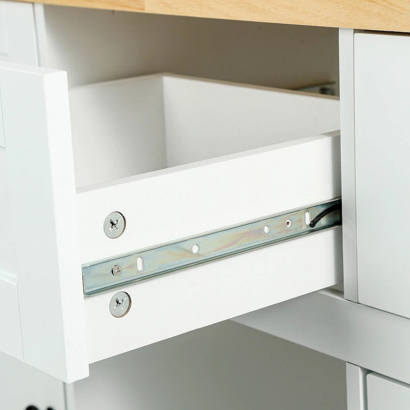 Desserte de cuisine avec plateau en bois massif et roulettes verrouillables