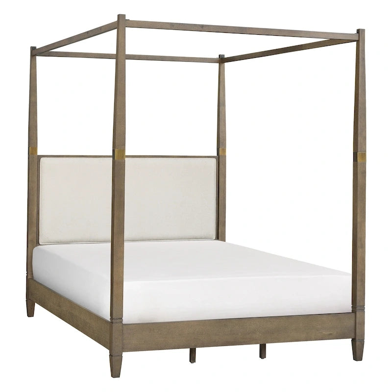 Lit à baldaquin en bois marron taille Queen avec design à baldaquin ouvert