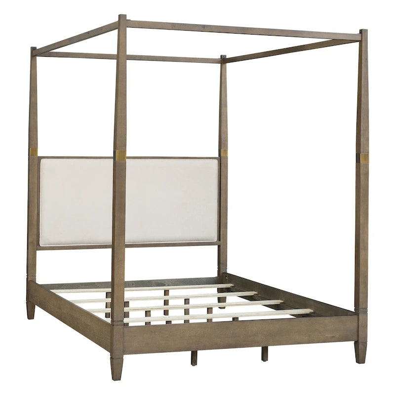 Lit à baldaquin en bois marron taille Queen avec design à baldaquin ouvert