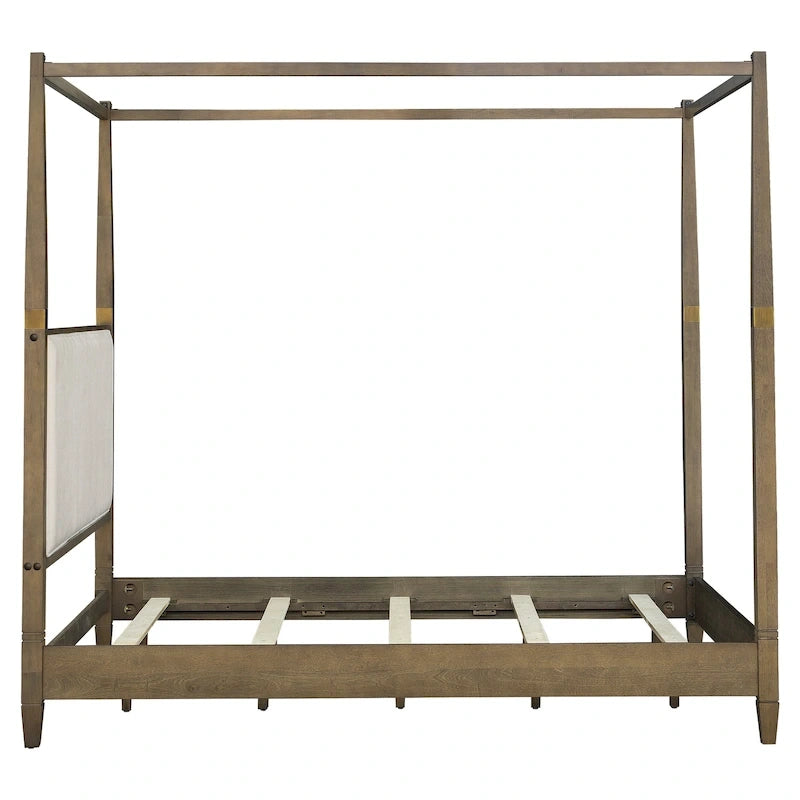 Lit à baldaquin en bois marron taille Queen avec design à baldaquin ouvert