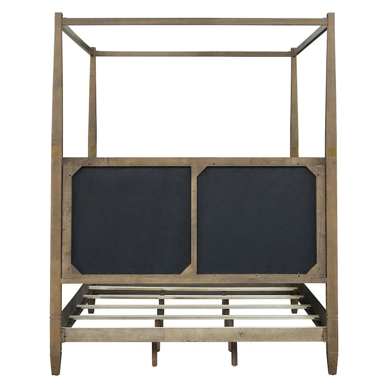 Lit à baldaquin en bois marron taille Queen avec design à baldaquin ouvert
