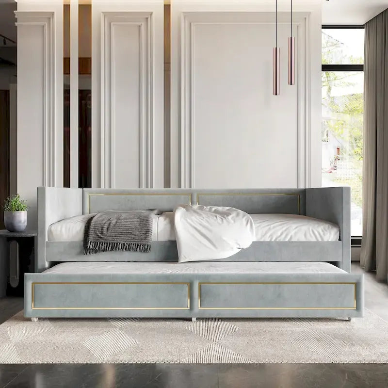 Lit de repos double en velours de luxe avec lit gigogne