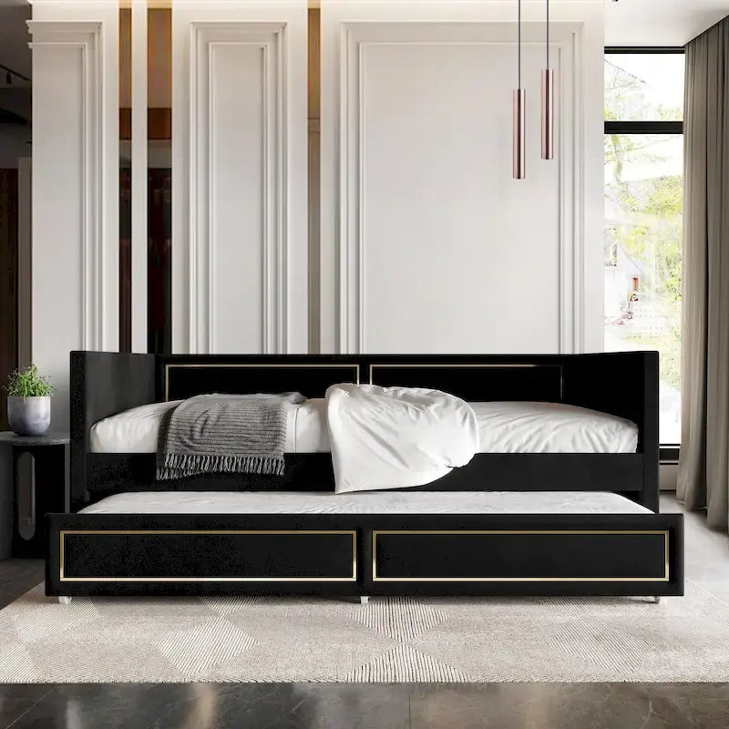 Lit de repos double en velours de luxe avec lit gigogne