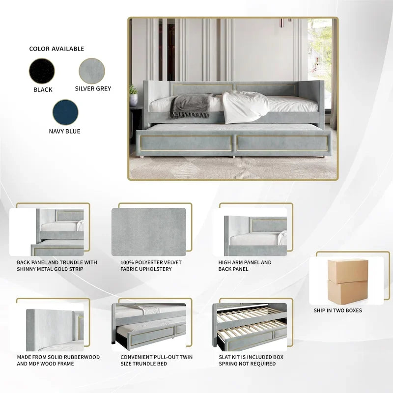 Lit de repos double en velours de luxe avec lit gigogne