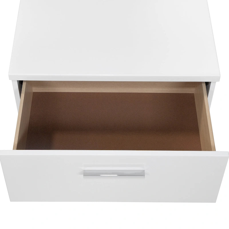 Table de chevet contemporaine en bois blanc à 2 tiroirs