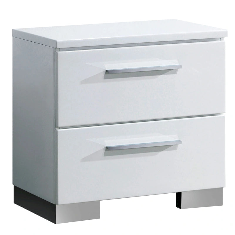 Table de chevet contemporaine en bois blanc à 2 tiroirs