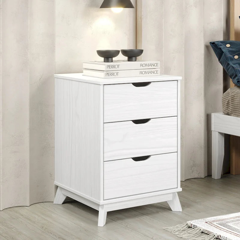 Table de chevet rustique en bois à 3 tiroirs avec étagère ouverte pour chambre à coucher