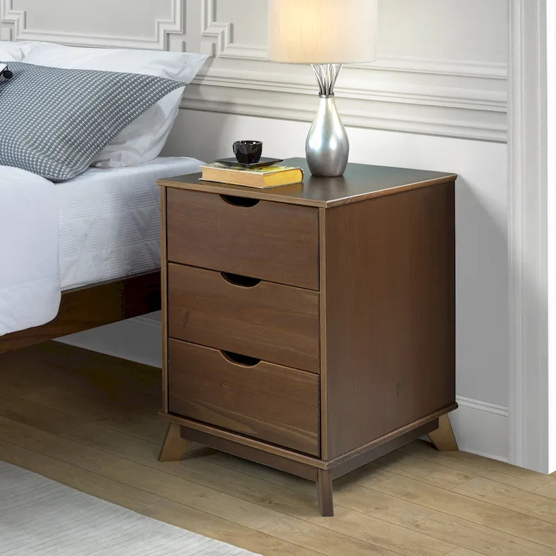 Table de chevet rustique en bois à 3 tiroirs avec étagère ouverte pour chambre à coucher