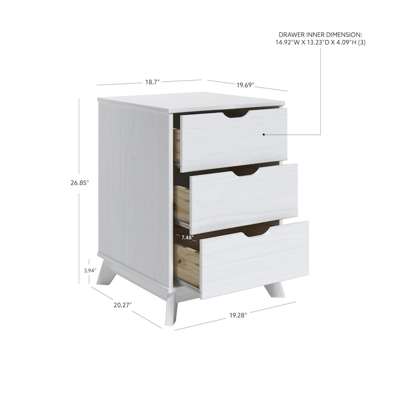 Table de chevet rustique en bois à 3 tiroirs avec étagère ouverte pour chambre à coucher