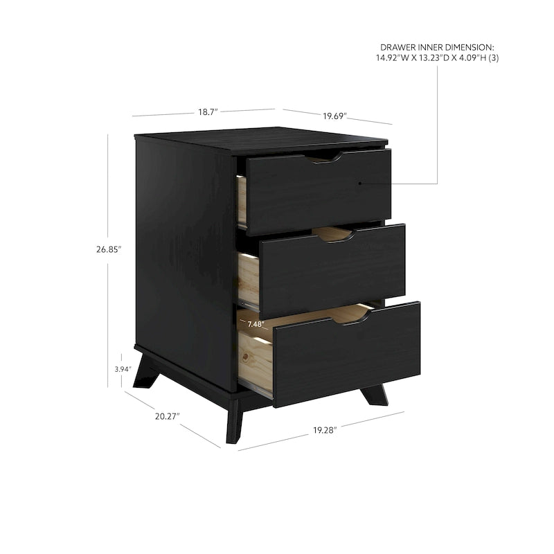 Table de chevet rustique en bois à 3 tiroirs avec étagère ouverte pour chambre à coucher