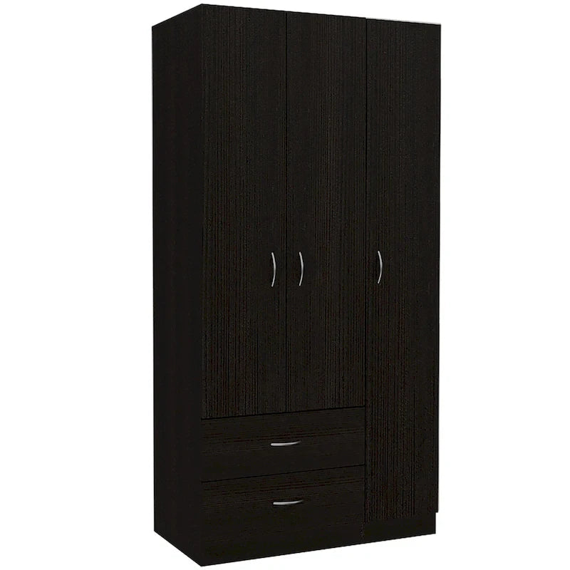 Armoire 3 portes avec tiroirs, étagères et penderie - N/A
