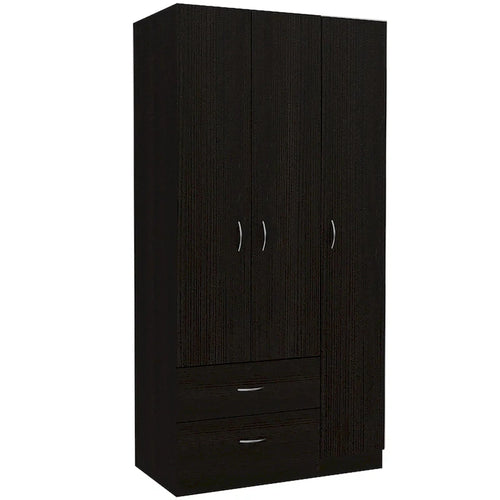 Armoire 3 portes avec tiroirs, étagères et penderie - N/A