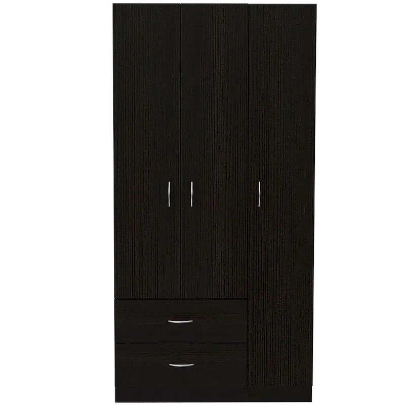 Armoire 3 portes avec tiroirs, étagères et penderie - N/A
