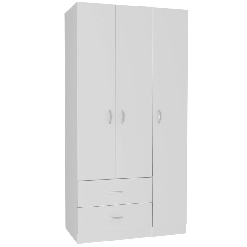 Armoire 3 portes avec tiroirs, étagères et penderie - N/A