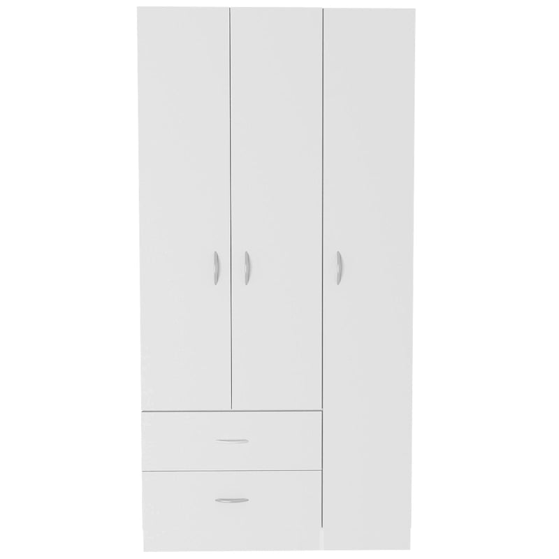 Armoire 3 portes avec tiroirs, étagères et penderie - N/A