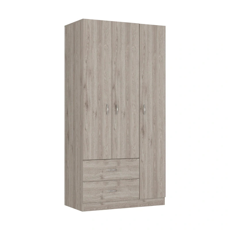 Armoire 3 portes avec tiroirs, étagères et penderie - N/A