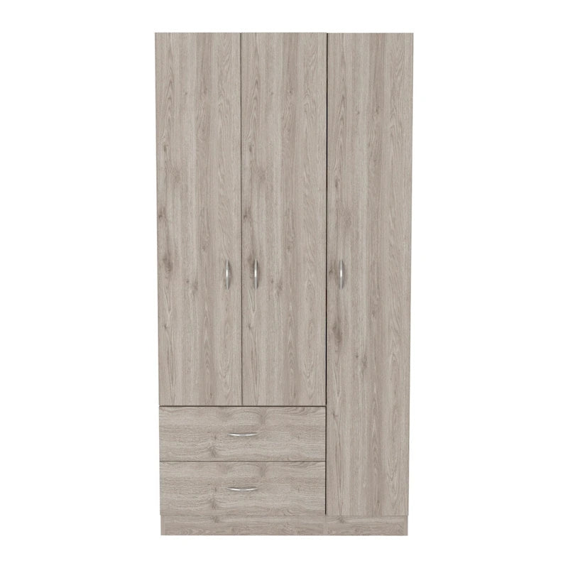 Armoire 3 portes avec tiroirs, étagères et penderie - N/A