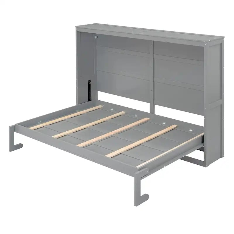 Lit escamotable mural pleine grandeur avec design pliant peu encombrant, gris