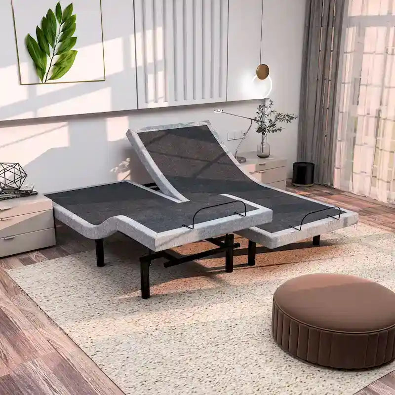 Sommier Réglable avec Double Massage - USB, Lumière Sous le Lit, Gravité Zéro, Contrôle par Application, Inclinaison Tête et Pieds