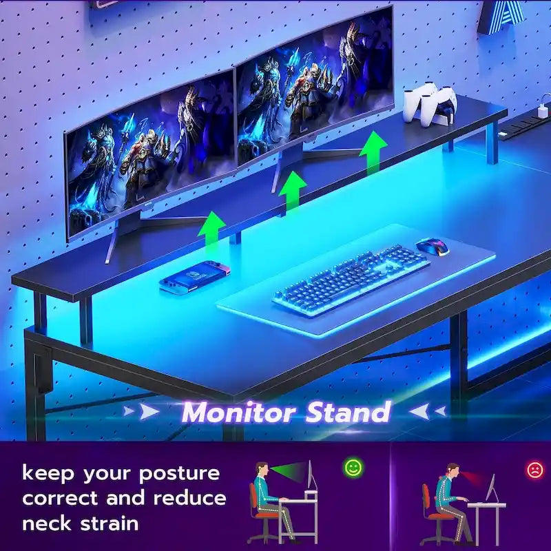 Bureau informatique de 130 cm avec étagères de rangement, tiroir et prises de courant