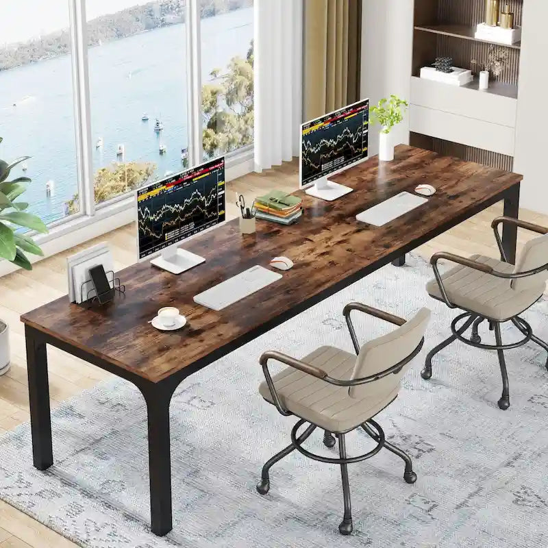 Bureau d'ordinateur double extra-long de 200 cm pour 2 personnes, pour bureau à domicile