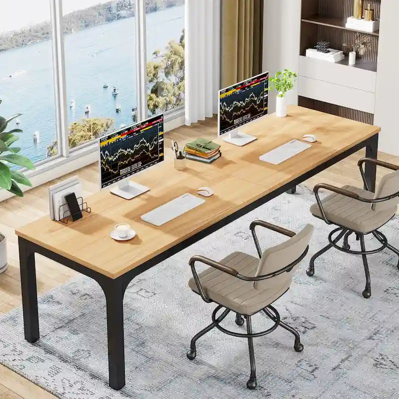 Bureau d'ordinateur double extra-long de 200 cm pour 2 personnes, pour bureau à domicile