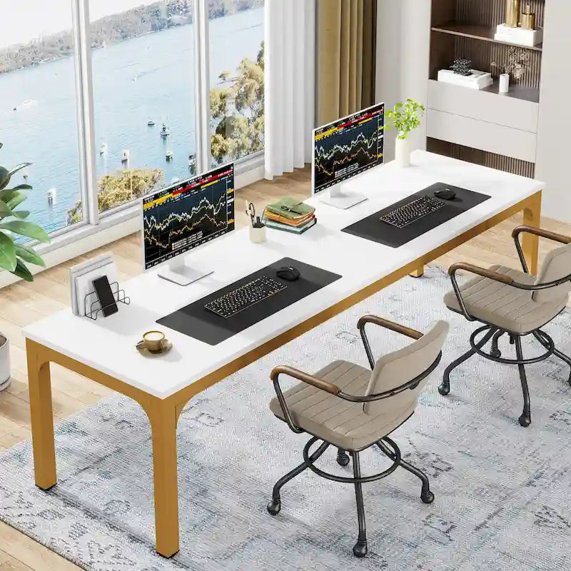 Bureau d'ordinateur double extra-long de 200 cm pour 2 personnes, pour bureau à domicile