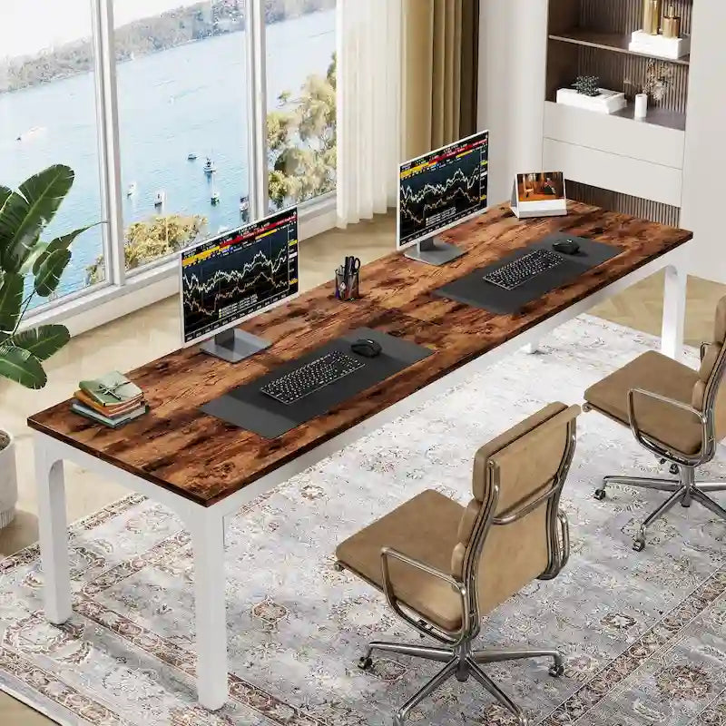Bureau d'ordinateur double extra-long de 200 cm pour 2 personnes, pour bureau à domicile