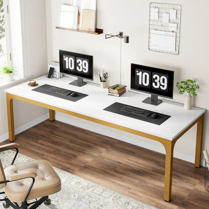 Bureau d'ordinateur double extra-long de 200 cm pour 2 personnes, pour bureau à domicile
