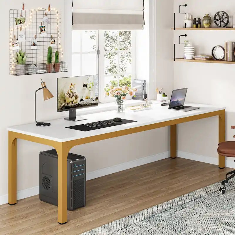 Bureau d'ordinateur double extra-long de 200 cm pour 2 personnes, pour bureau à domicile