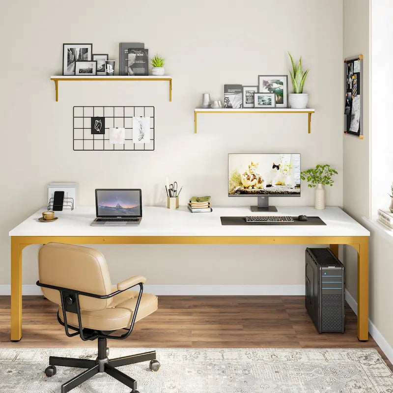 Bureau d'ordinateur double extra-long de 200 cm pour 2 personnes, pour bureau à domicile