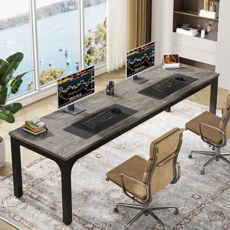 Bureau d'ordinateur double extra-long de 200 cm pour 2 personnes, pour bureau à domicile