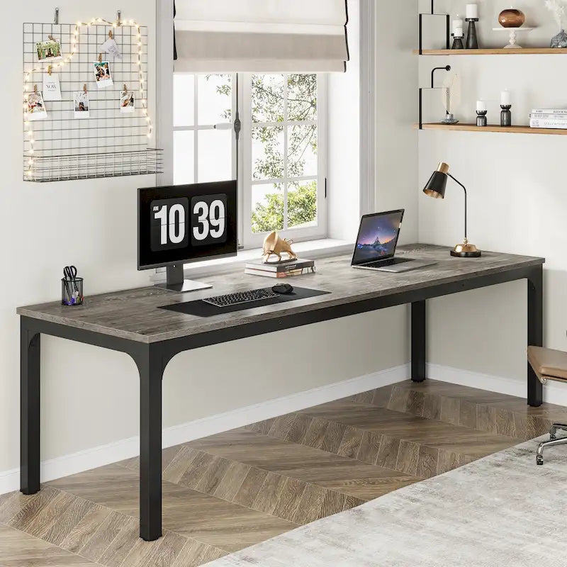 Bureau d'ordinateur double extra-long de 200 cm pour 2 personnes, pour bureau à domicile