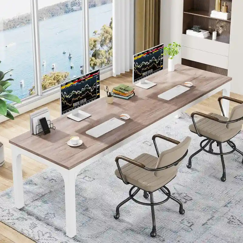 Bureau d'ordinateur double extra-long de 200 cm pour 2 personnes, pour bureau à domicile