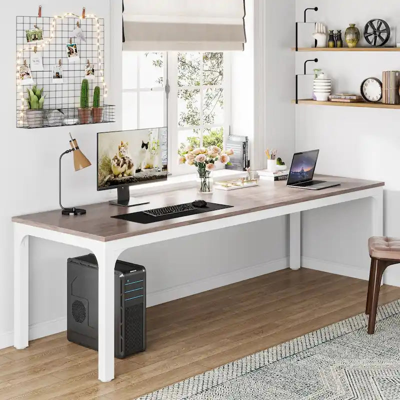 Bureau d'ordinateur double extra-long de 200 cm pour 2 personnes, pour bureau à domicile