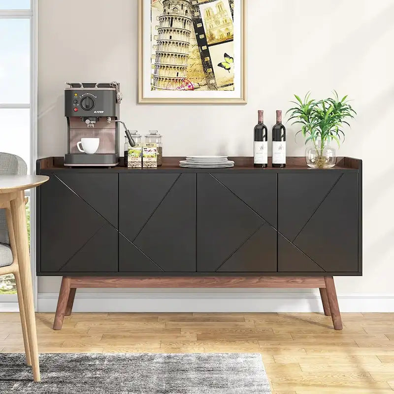 Bahut de cuisine de 55 pouces avec rangement, buffet de bar à café avec portes - N/A