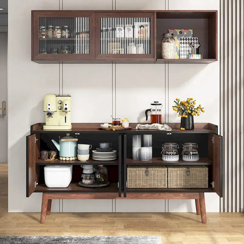 Bahut de cuisine de 55 pouces avec rangement, buffet de bar à café avec portes - N/A