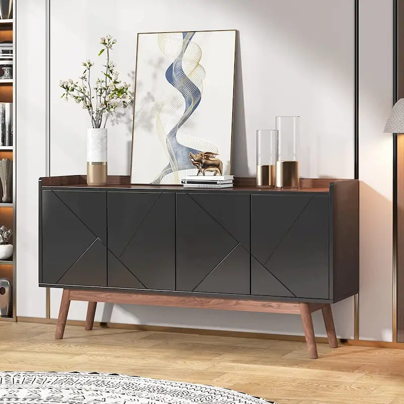 Bahut de cuisine de 55 pouces avec rangement, buffet de bar à café avec portes - N/A