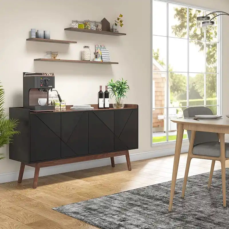 Bahut de cuisine de 55 pouces avec rangement, buffet de bar à café avec portes - N/A