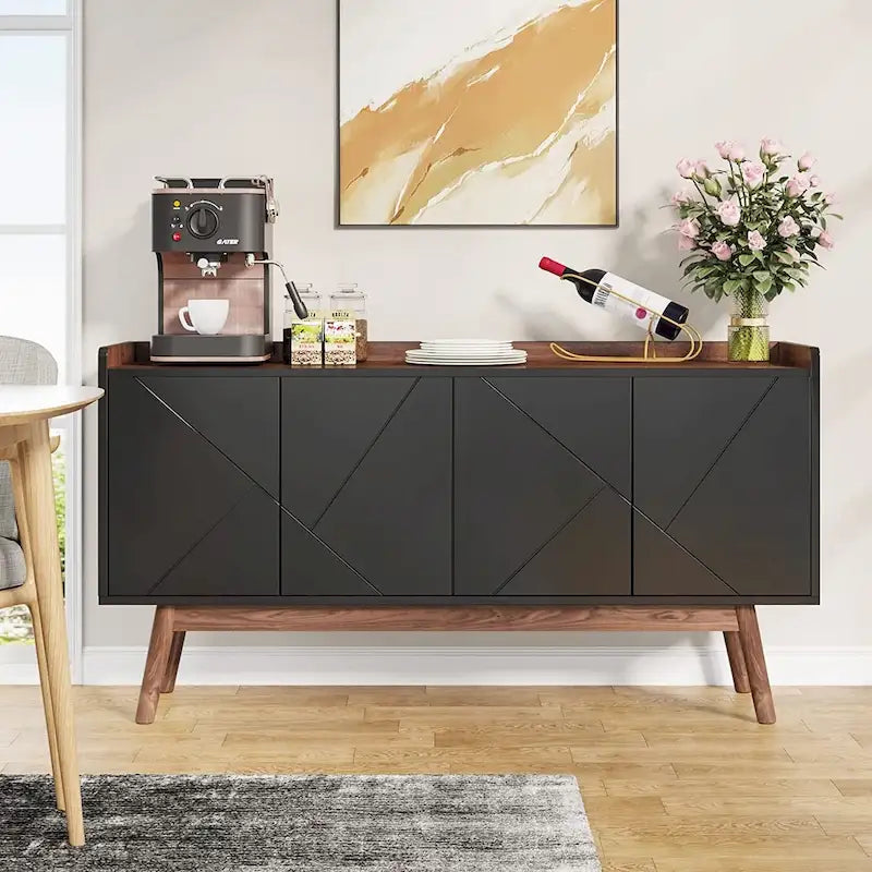 Bahut de cuisine de 55 pouces avec rangement, buffet de bar à café avec portes - N/A