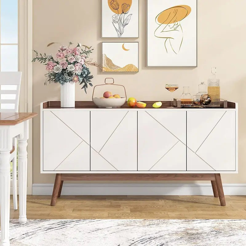 Bahut de cuisine de 55 pouces avec rangement, buffet de bar à café avec portes - N/A