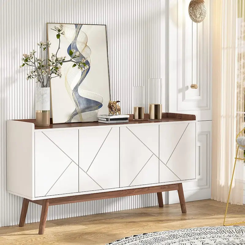 Bahut de cuisine de 55 pouces avec rangement, buffet de bar à café avec portes - N/A