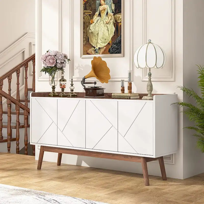 Bahut de cuisine de 55 pouces avec rangement, buffet de bar à café avec portes - N/A