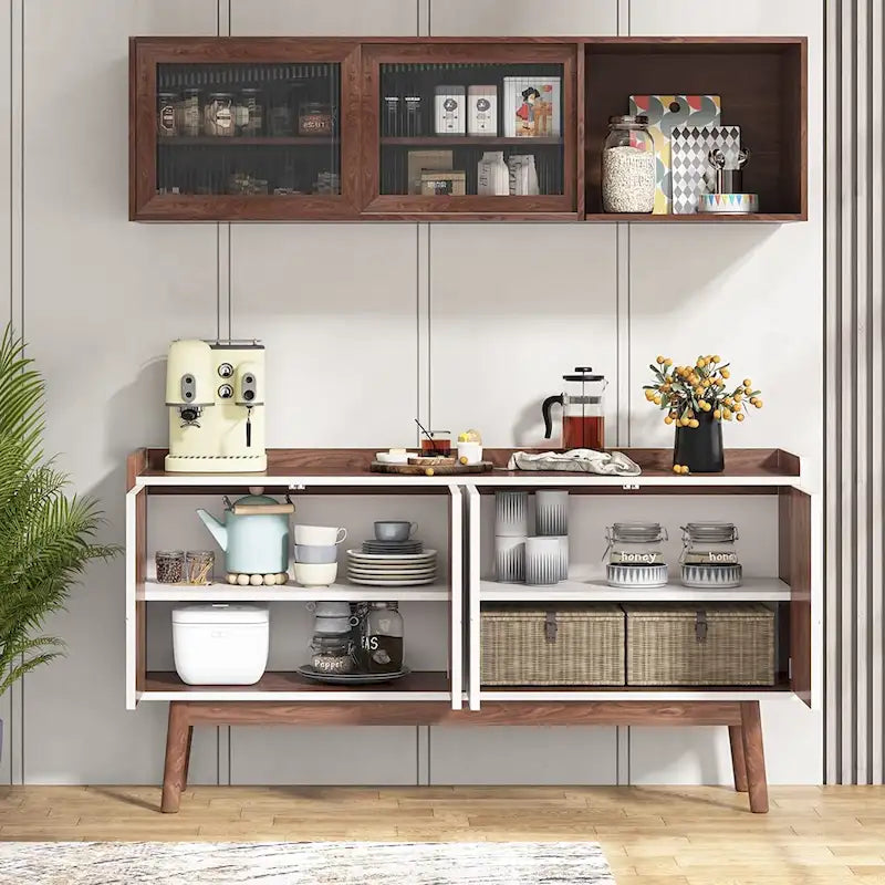 Bahut de cuisine de 55 pouces avec rangement, buffet de bar à café avec portes - N/A