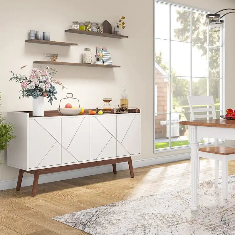 Bahut de cuisine de 55 pouces avec rangement, buffet de bar à café avec portes - N/A
