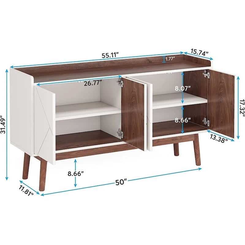 Bahut de cuisine de 55 pouces avec rangement, buffet de bar à café avec portes - N/A