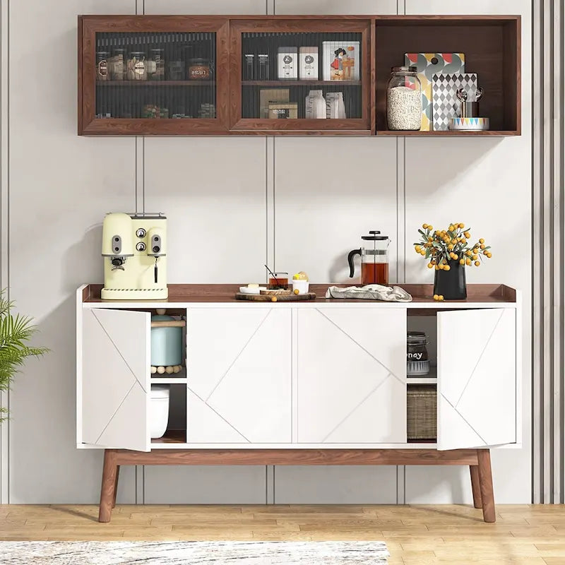 Bahut de cuisine de 55 pouces avec rangement, buffet de bar à café avec portes - N/A