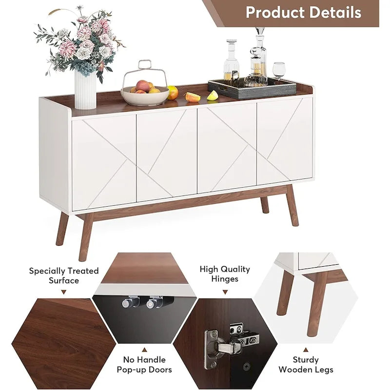 Bahut de cuisine de 55 pouces avec rangement, buffet de bar à café avec portes - N/A