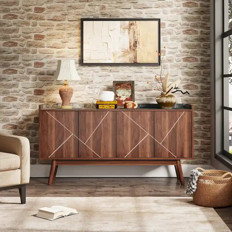 Bahut de cuisine de 55 pouces avec rangement, buffet de bar à café avec portes - N/A