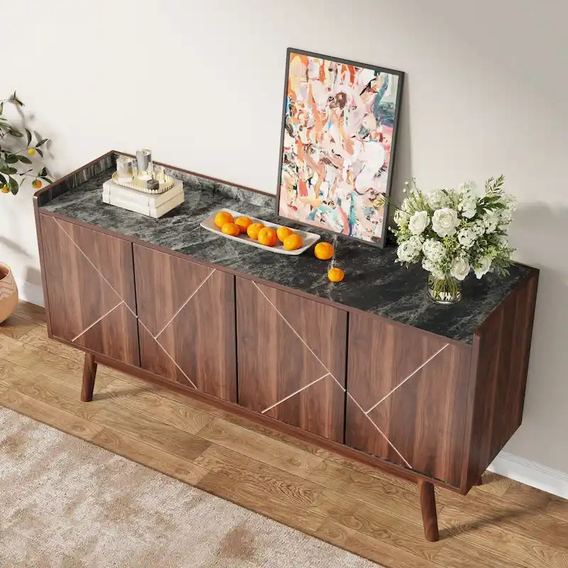Bahut de cuisine de 55 pouces avec rangement, buffet de bar à café avec portes - N/A